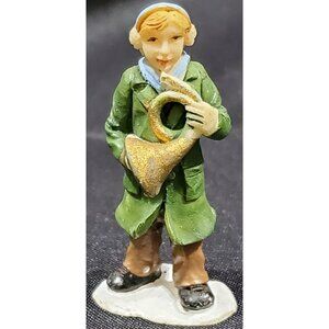 BOY playing FRENCH HORN musician Christmas Village accessory figure figurine 2"h